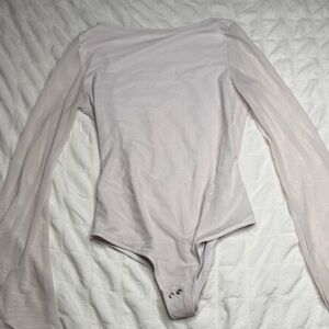 ReoRia White Bodysuit with Sheer Sleeves